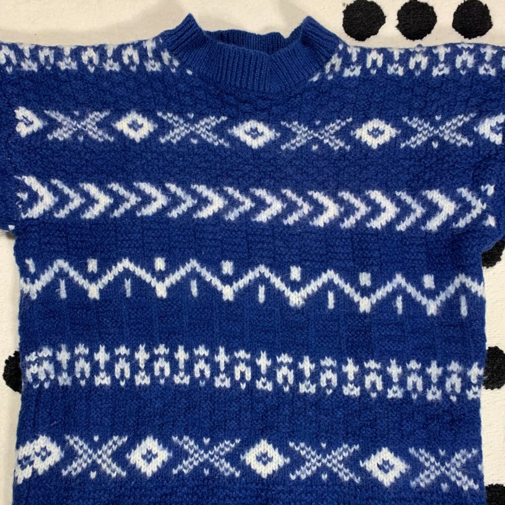 Gap Vintage 90s Fair Isle Nordic Sweater Small Blue Wool Heavyweight Chunky Knit - Picture 4 of 12